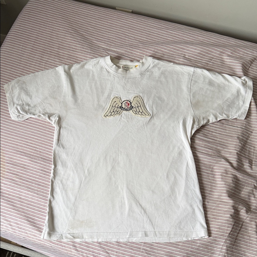 Moncler White Tee with Winged Design